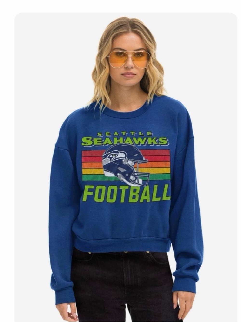 Aviator Nation Seattle Seahawks Blue Relaxed Football Sweatshirt SZ S New*
